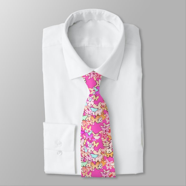 Butterflies, multi and deep pink tie (Tied)