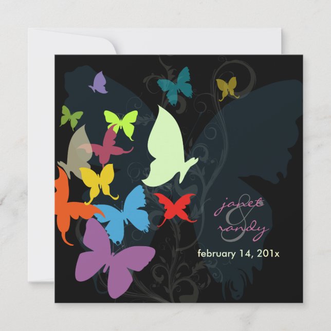 Butterflies, multi colours invitation (Front)