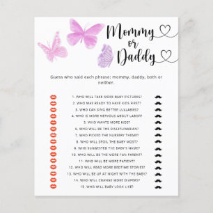 Butterflies - mummy or daddy baby shower game