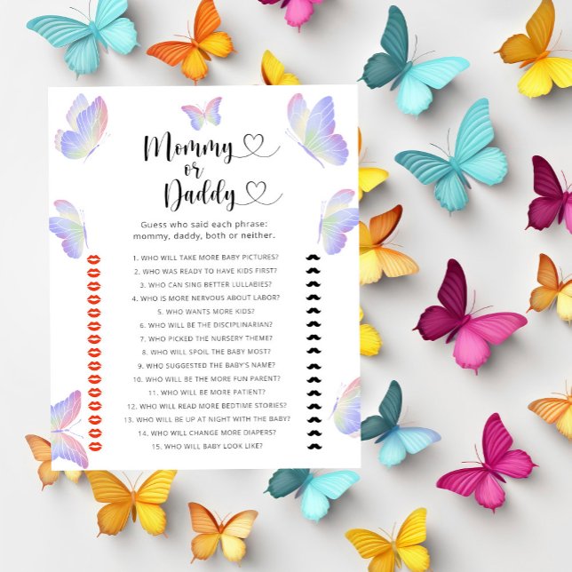 Butterflies - mummy or daddy baby shower game (Creator Uploaded)