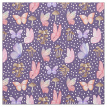 Butterflies & Mushrooms on Dark Purple