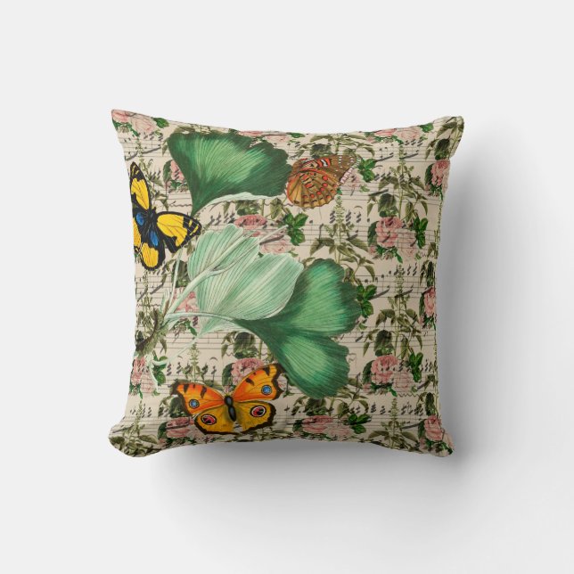 Butterflies, Music and Leaves Cushion (Front)