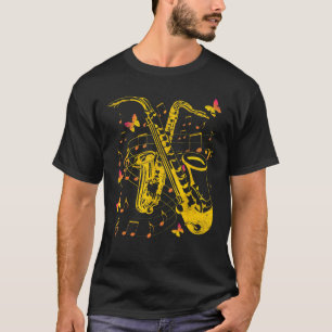 Butterflies Music Notes Saxophonist Jazz Musician T-Shirt