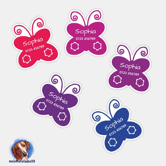 Butterflies name sticker | 9 Form - sticker (Konturgeschnittener Namensaufkleber für Kinder - bunte Schmetterlinge - personalisierbar )