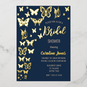 Butterflies Navy Blue Gold Foil Bridal Shower