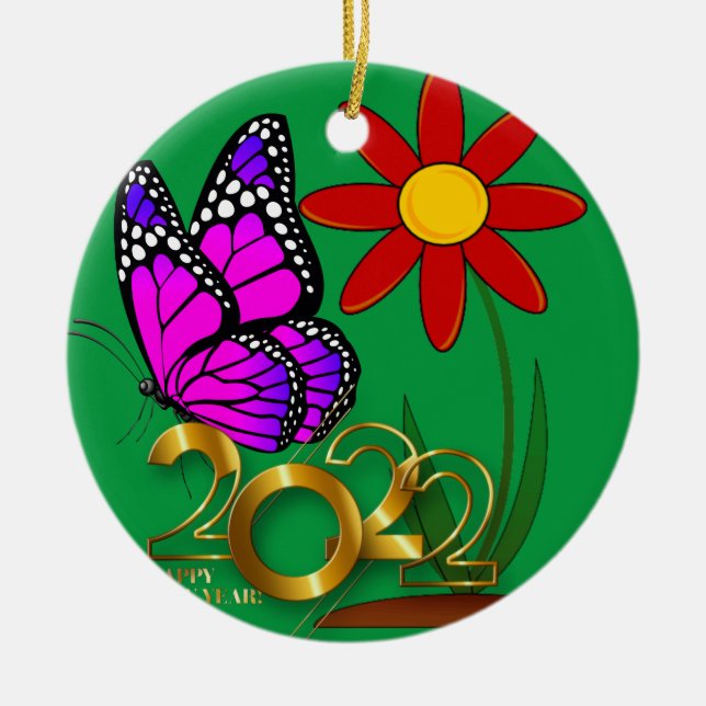 Butterflies, New Year, 2022, Christmas Triptych Ceramic Ornament (Front)