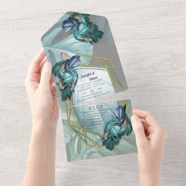 Butterflies of Paradise All in One Wedding Invite (Tearaway)