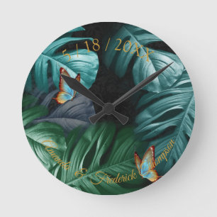 Butterflies of Paradise Tropical Splash in Blues, Round Clock