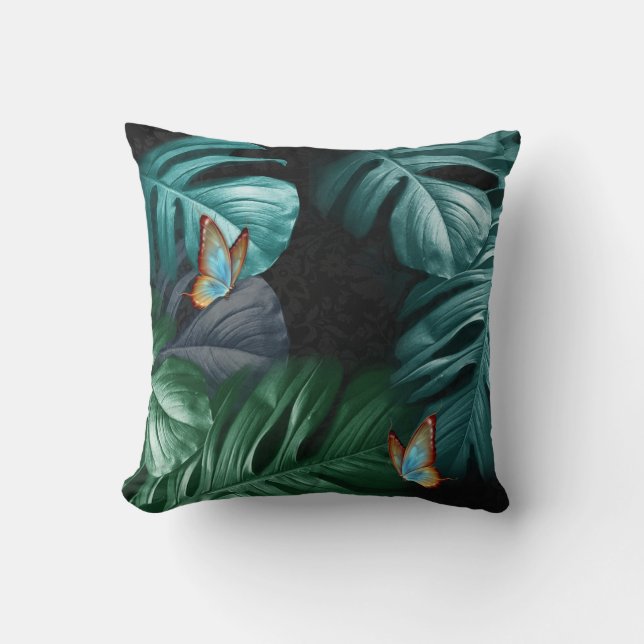 Butterflies of Paradise Tropical Turquoise Splash Cushion (Front)