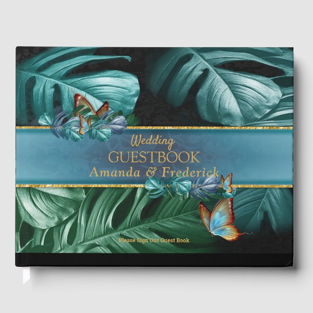 Butterflies of Paradise/Tropical Turquoise Splash Guest Book (Front)