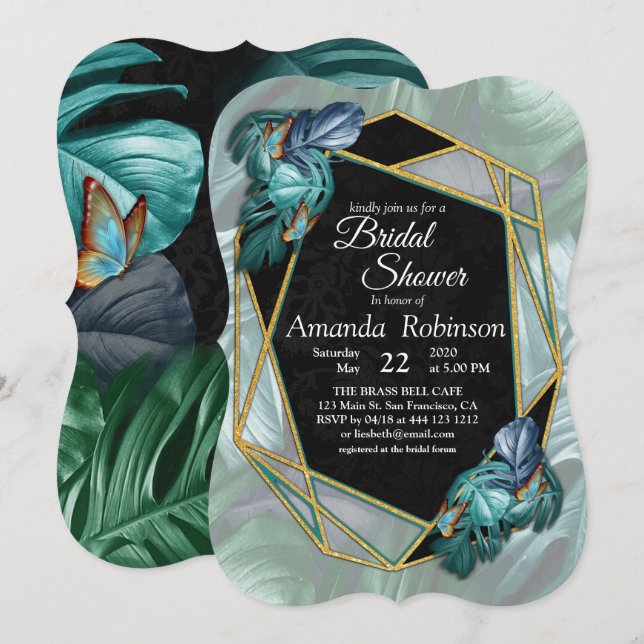 Butterflies of Paradise/Tropical Turquoise Splash Invitation (Front/Back)