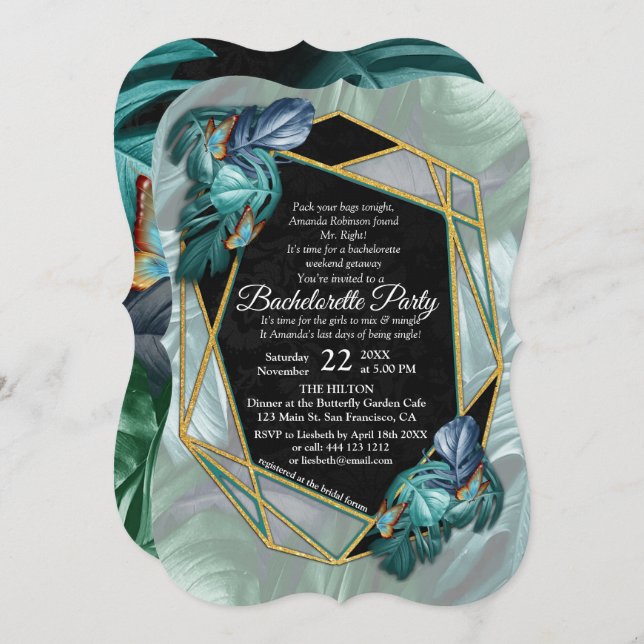 Butterflies of Paradise/Tropical Turquoise Splash Invitation (Front/Back)