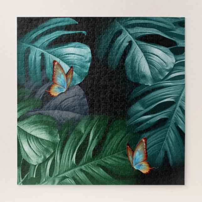 Butterflies of Paradise Tropical Turquoise Splash Jigsaw Puzzle (Vertical)