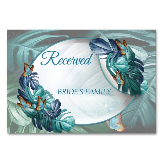 Butterflies of Paradise/Tropical Turquoise Splash Table Number (Front)