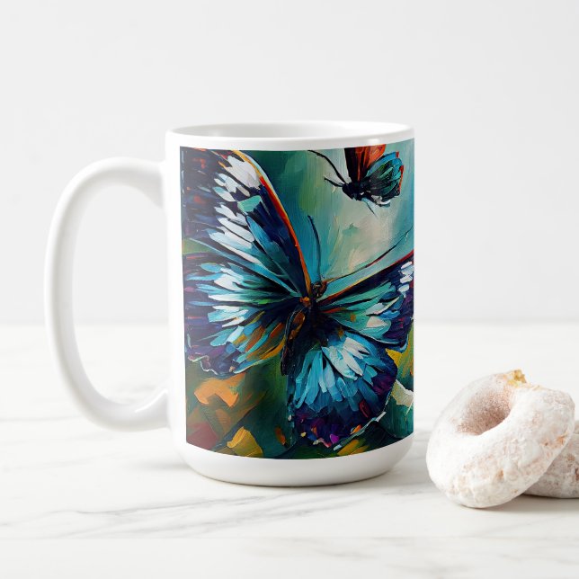 Butterflies Oil Painting Style design 1 Coffee Mug (With Donut)