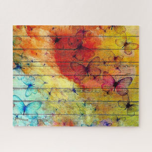 Butterflies on a Colourful Rustic Wood Jigsaw Puzzle