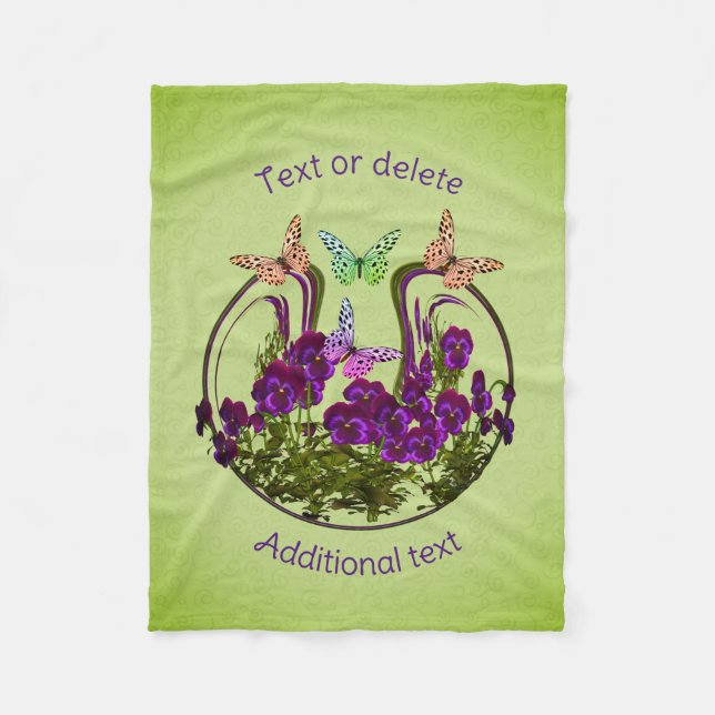 Butterflies On Abstract Flower Art Personalised  Fleece Blanket (Front)