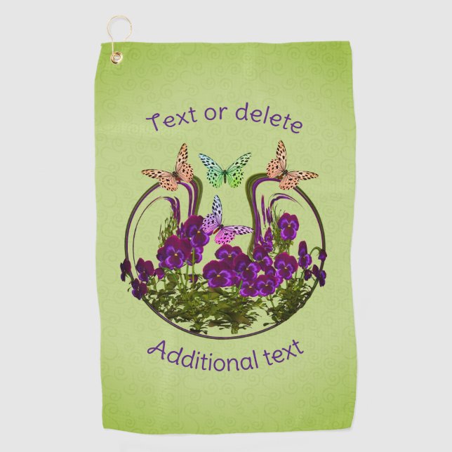 Butterflies On Abstract Flower Art Personalised  Golf Towel (Front)