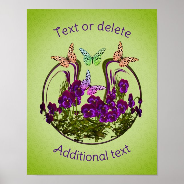 Butterflies On Abstract Flower Art Personalized  Poster (Front)