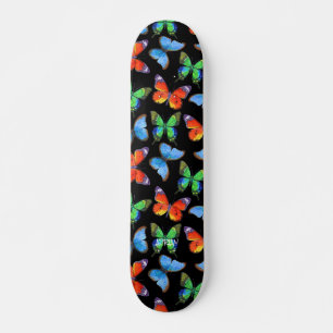 Butterflies on Black & Name or Text Skateboard