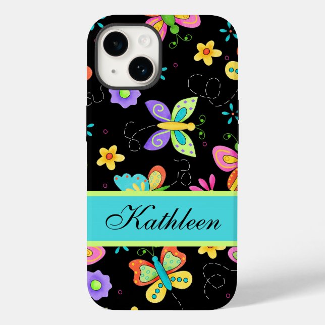 Butterflies on Black Whimsy Name Personalised Case-Mate iPhone Case (Back)