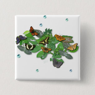 Butterflies on Leaves 15 Cm Square Badge