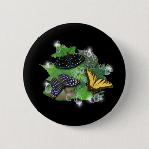 Butterflies on Leaves 6 Cm Round Badge