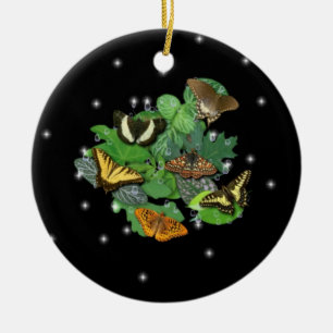 Butterflies on Leaves Ceramic Ornament