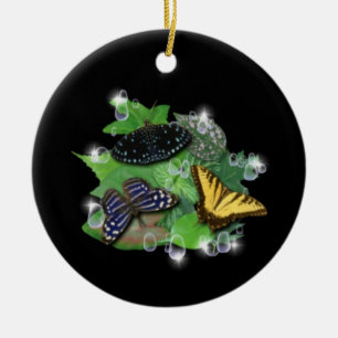 Butterflies on Leaves Ceramic Ornament
