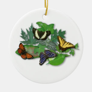 Butterflies on Leaves Ceramic Ornament