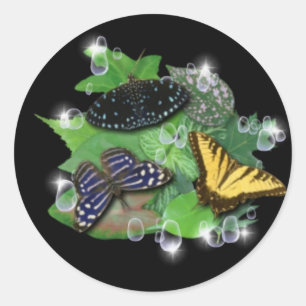 Butterflies on Leaves Classic Round Sticker