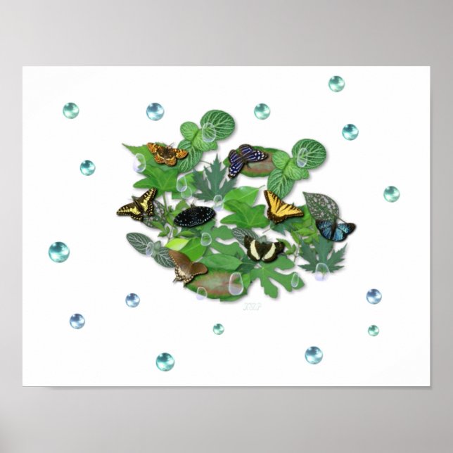 Butterflies on Leaves Poster (Front)