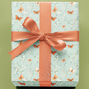 Butterflies on Mint Green  Wrapping Paper