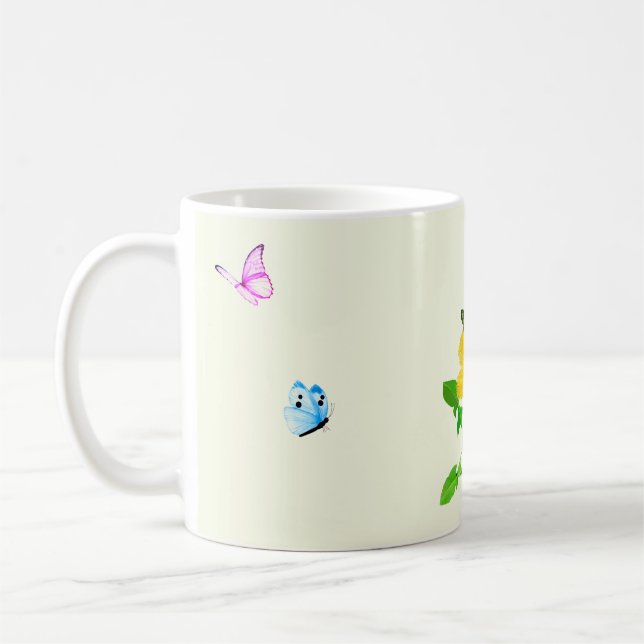 Butterflies on Pale Yellow Mug (Left)