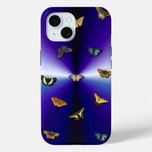 Butterflies on purple rainbow iPhone 15 case