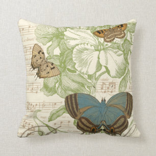 Butterflies on Sheet Music with Floral Design Cushion