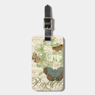 Butterflies on Sheet Music with Floral Design Luggage Tag