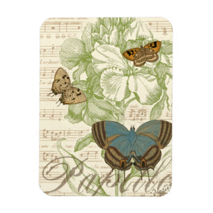 Butterflies on Sheet Music with Floral Design Magnet