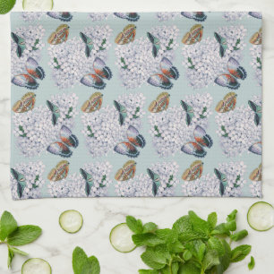 Butterflies on soft teal tea towel