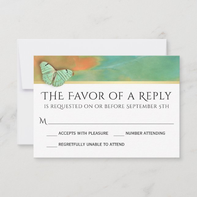 Butterflies on Southwest Colours Wedding RSVP (Front)