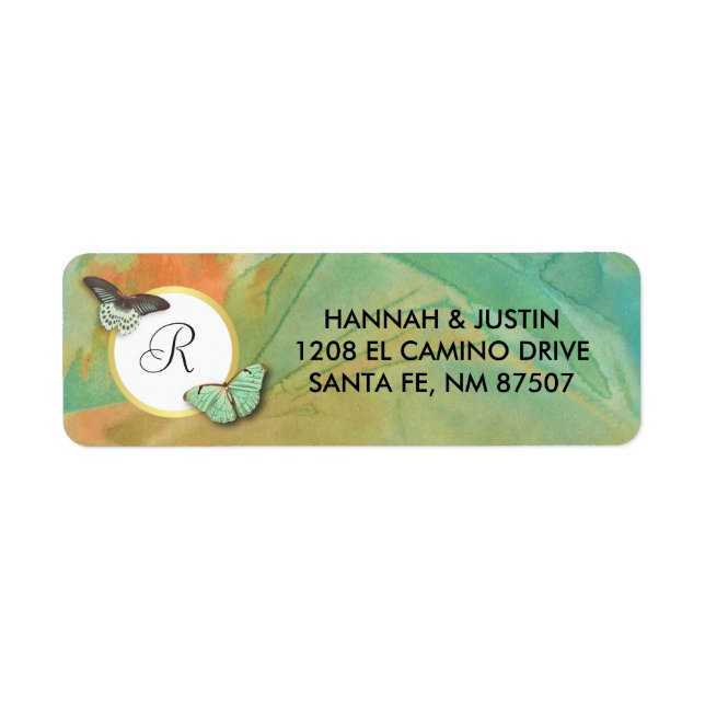 Butterflies on Southwest Colours with Monogram Return Address Label (Front)
