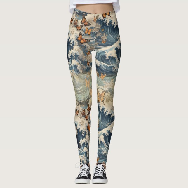 Butterflies On Waves Leggings (Front)