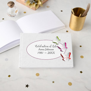 Butterflies on White Embossed Flowers Guest Book