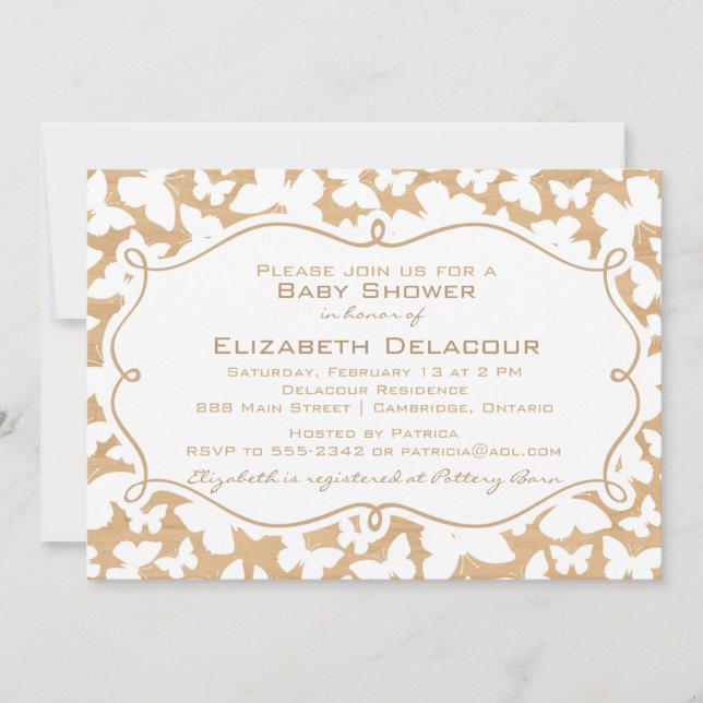 Butterflies on Wood Pattern Baby Shower Invitation (Front)