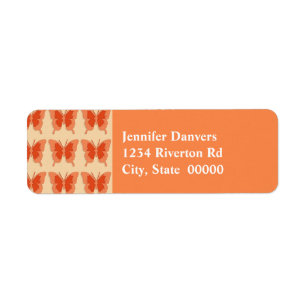 Butterflies, orange on a pastel orange background return address label