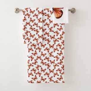 Butterflies Orange Pink Black Pattern Bath Towel Set