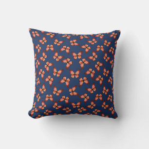 Butterflies Orange Pink Black Pattern Cushion