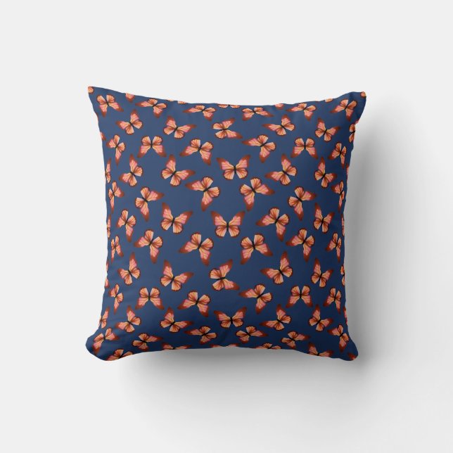 Butterflies Orange Pink Black Pattern Cushion (Front)