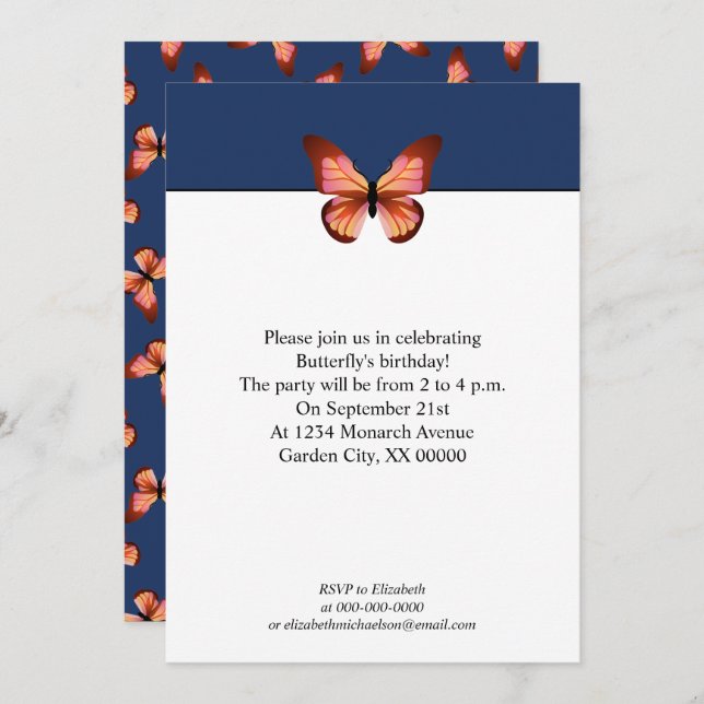 Butterflies Orange Pink Black Pattern Party Invitation (Front/Back)