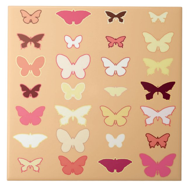 Butterflies, orange, yellow and coral ceramic tile (Front)